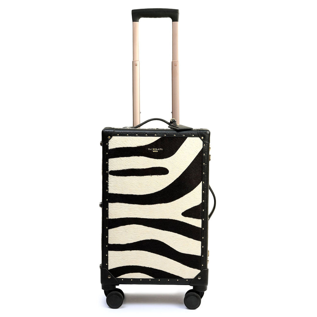 Fur Plain Leather Trunk Trolley - White & Black