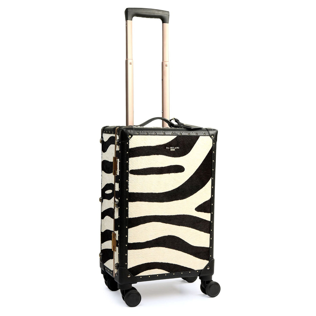 Fur Plain Leather Trunk Trolley - White & Black