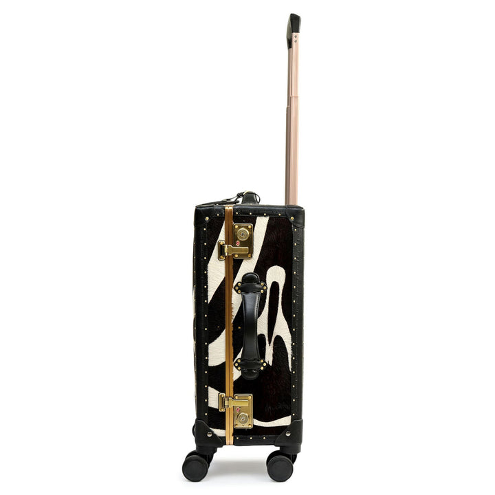 Fur Plain Leather Trunk Trolley - White & Black