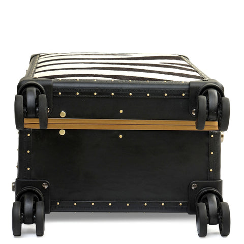 Fur Plain Leather Trunk Trolley - White & Black