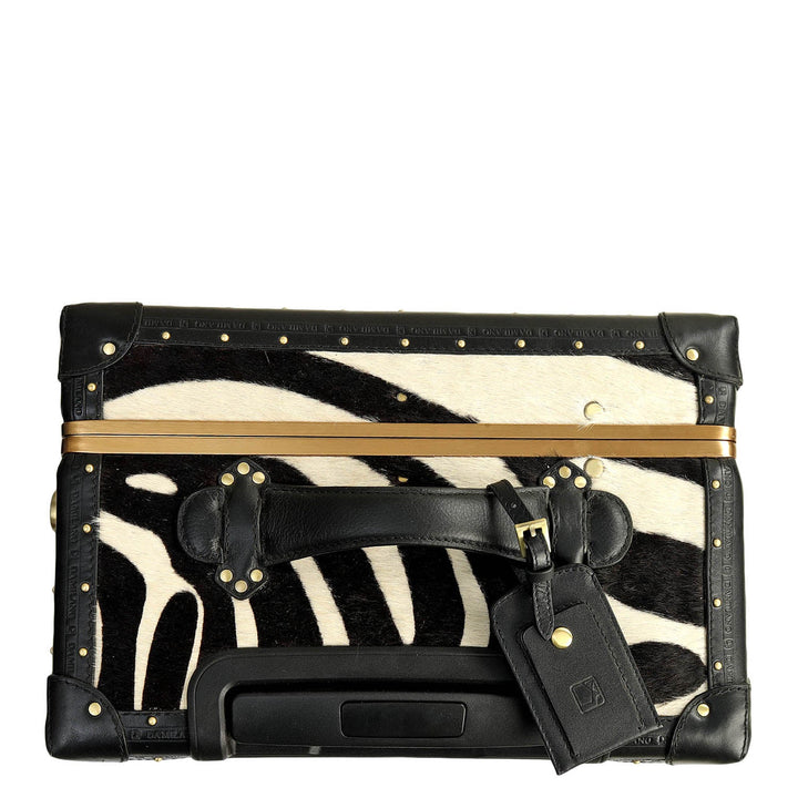 Fur Plain Leather Trunk Trolley - White & Black