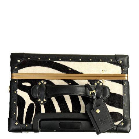 Fur Plain Leather Trunk Trolley - White & Black