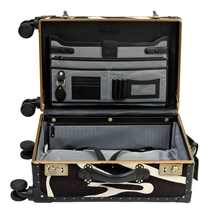 Fur Plain Leather Trunk Trolley - White & Black