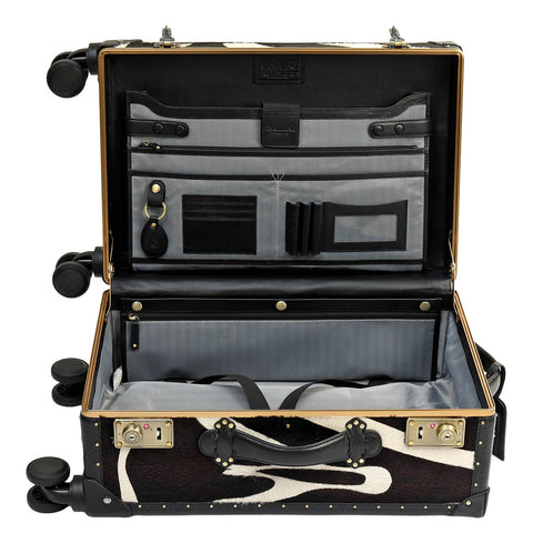 Fur Plain Leather Trunk Trolley - White & Black