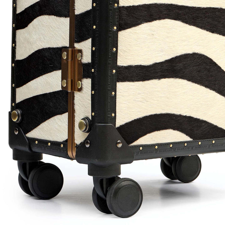 Fur Plain Leather Trunk Trolley - White & Black