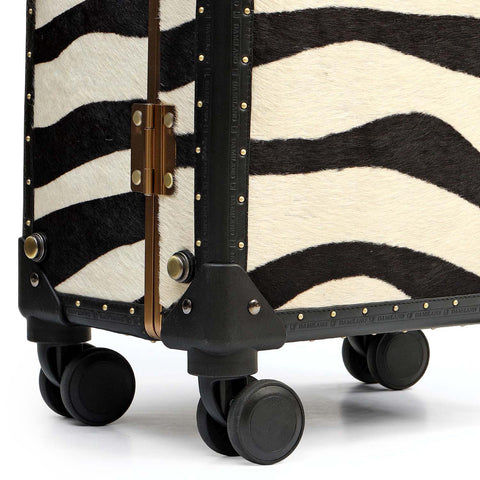 Fur Plain Leather Trunk Trolley - White & Black