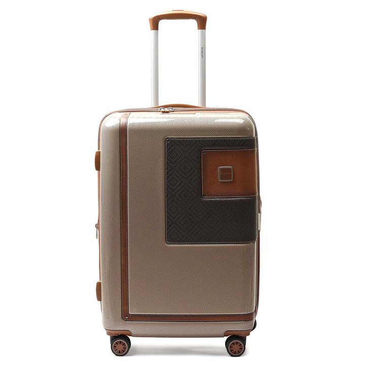 Polycarbonate Mat Emboss Leather Check-in Large Trolley - Beige & Brown
