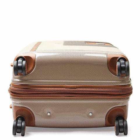 Polycarbonate Mat Emboss Leather Check-in Large Trolley - Beige & Brown