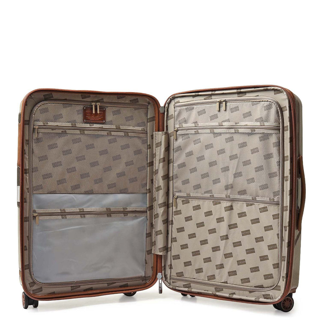 Polycarbonate Mat Emboss Leather Check-in Large Trolley - Beige & Brown