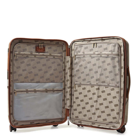 Polycarbonate Mat Emboss Leather Check-in Large Trolley - Beige & Brown