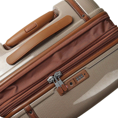 Polycarbonate Mat Emboss Leather Check-in Large Trolley - Beige & Brown