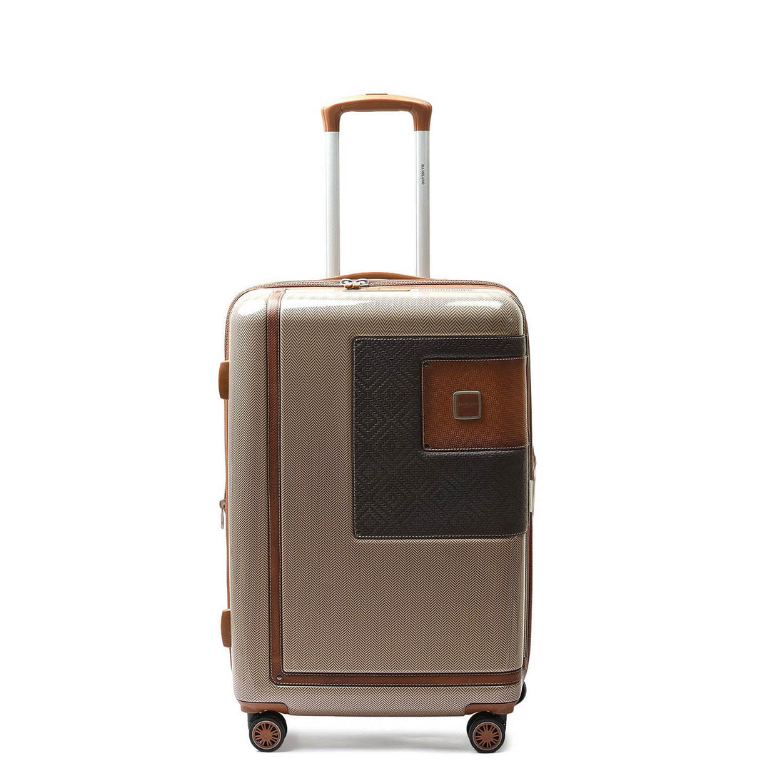 Polycarbonate Mat Emboss Leather Check-in Medium Trolley - Beige & Brown
