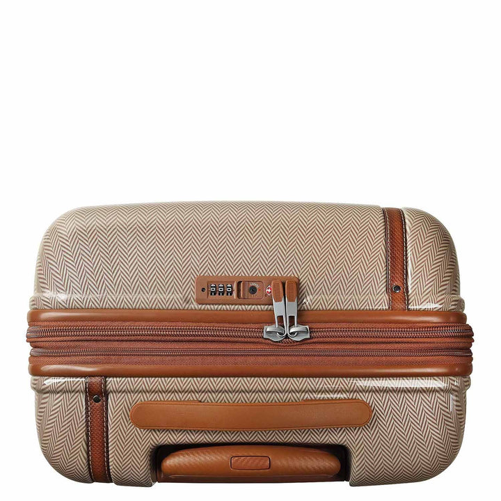 Polycarbonate Mat Emboss Leather Check-in Medium Trolley - Beige & Brown