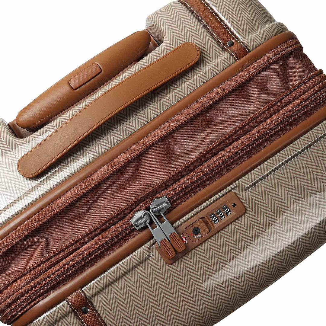 Polycarbonate Mat Emboss Leather Check-in Medium Trolley - Beige & Brown