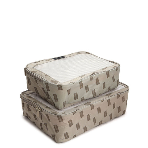 Small Heritage Embossed Beige & Brown Compact Trolley