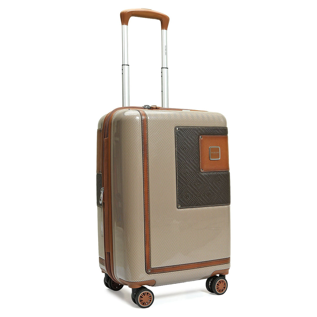 Small Heritage Embossed Beige & Brown Compact Trolley