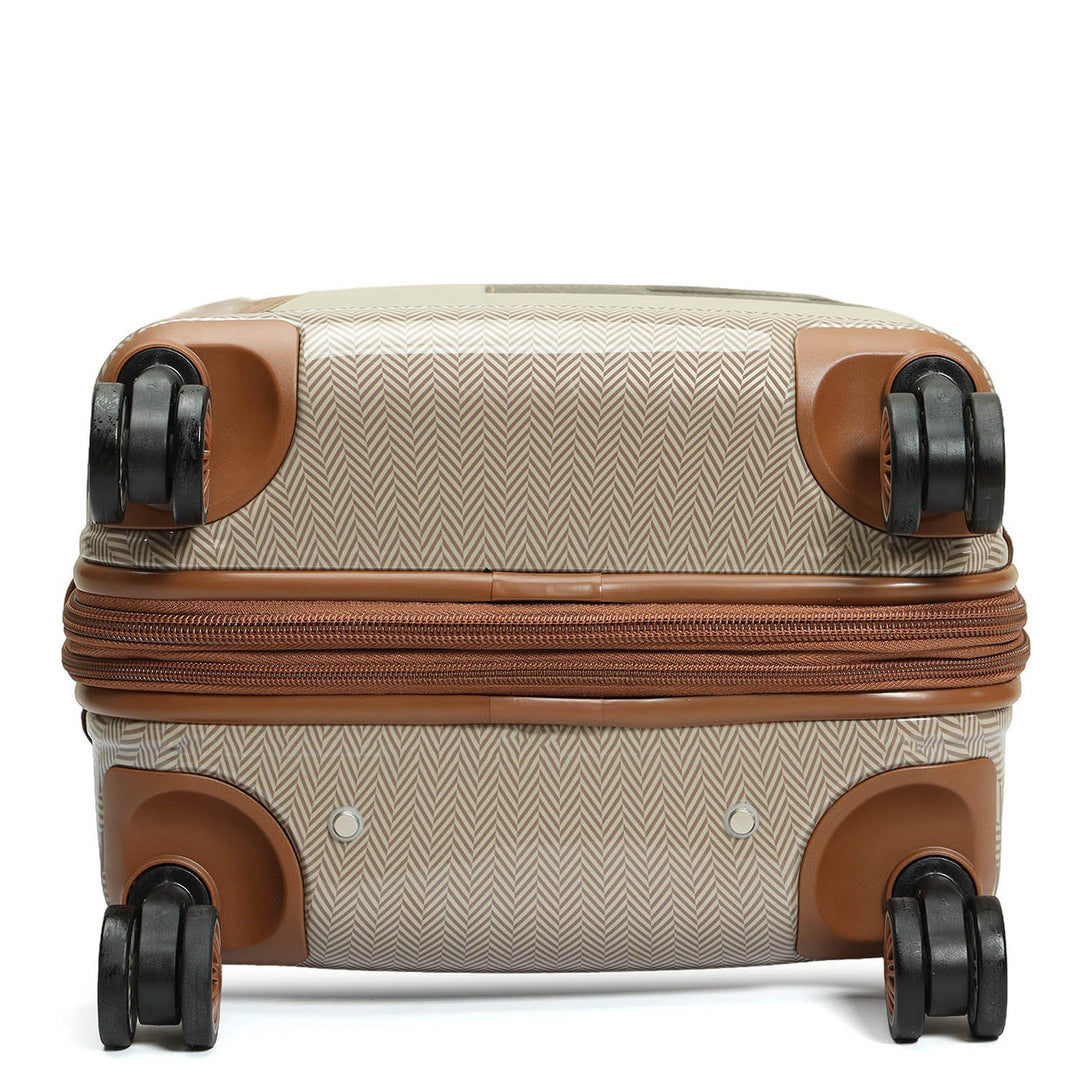 Small Heritage Embossed Beige & Brown Compact Trolley