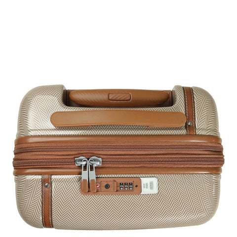 Small Heritage Embossed Beige & Brown Compact Trolley