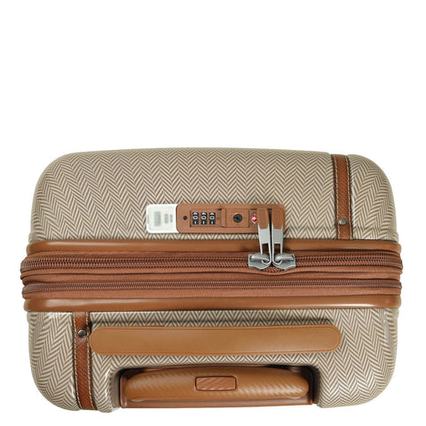 Small Heritage Embossed Beige & Brown Compact Trolley