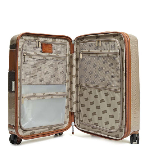 Small Heritage Embossed Beige & Brown Compact Trolley