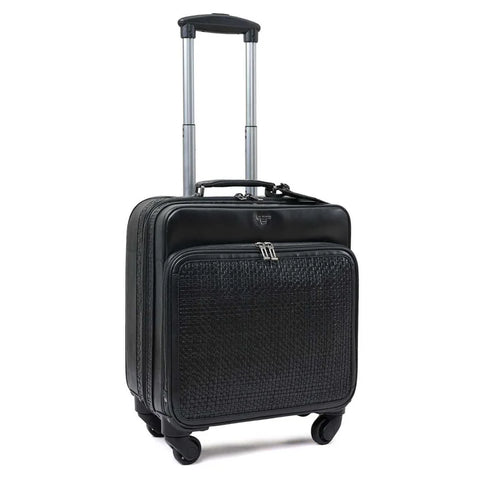 Small Mat Plain Leather Trolley - Black