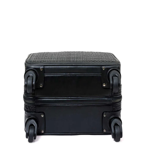 Small Mat Plain Leather Trolley - Black