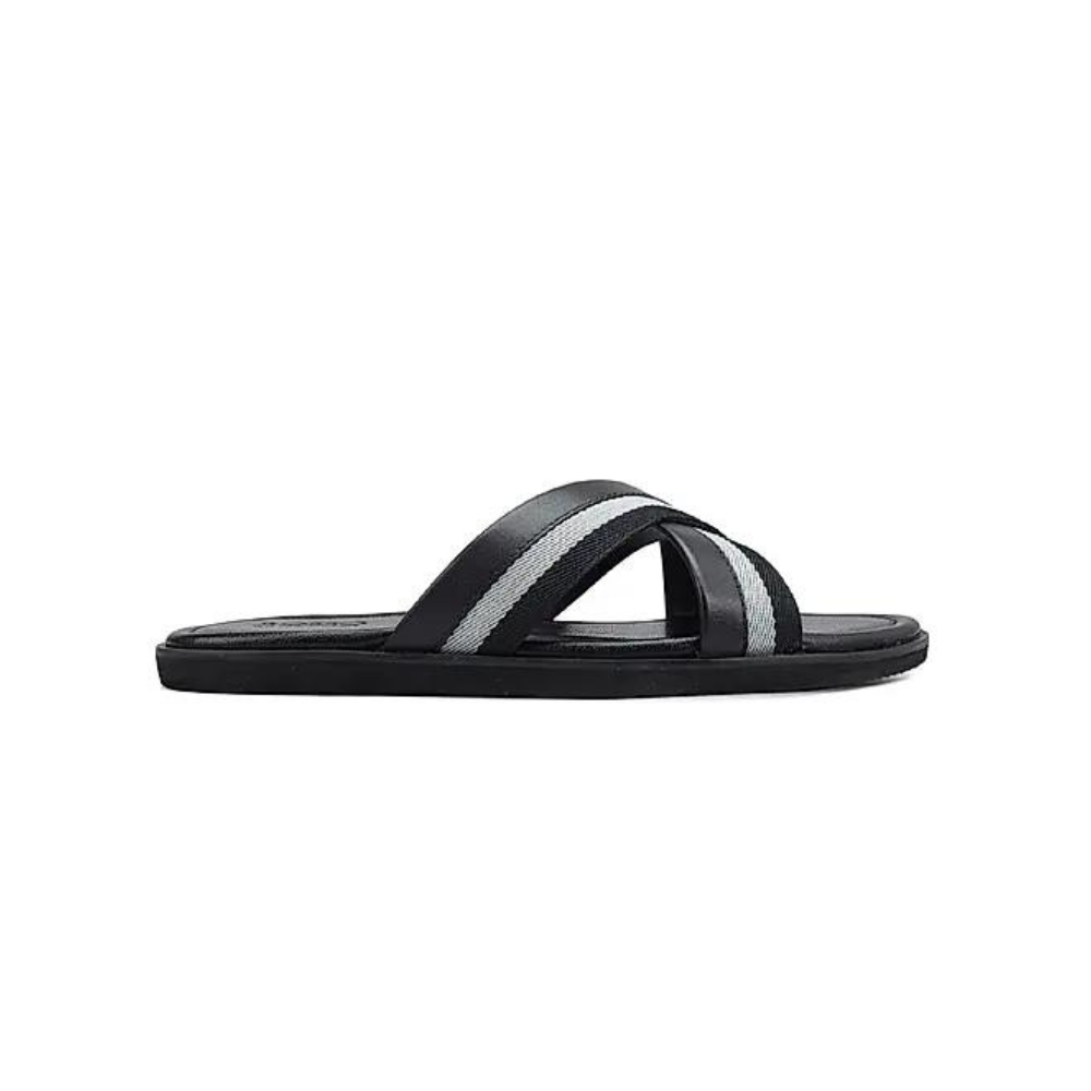 Black Criss Cross Leather Slippers