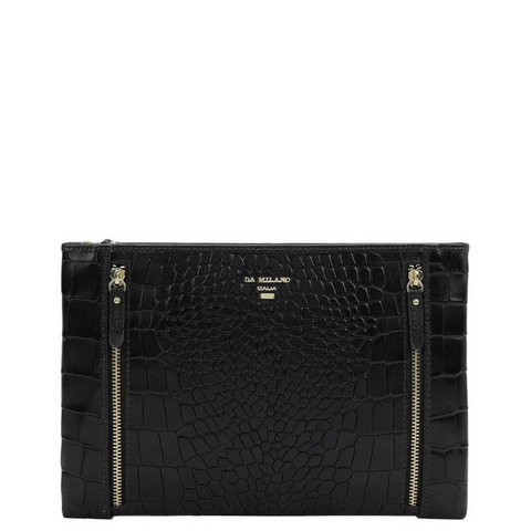 Small Croco Leather Clutch - Black