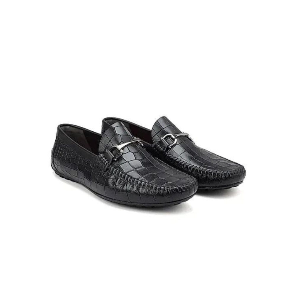 Black Croco Textured Moccasins