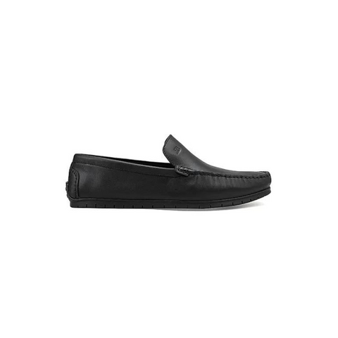 Black Plain Leather Moccasins