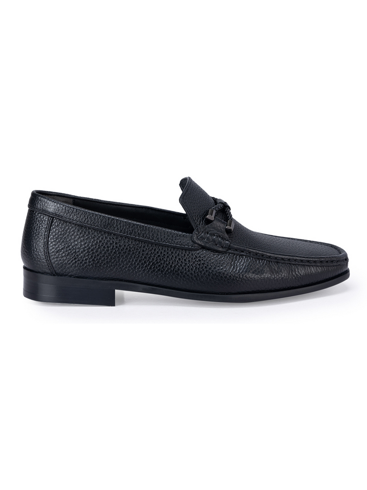 Black Braided Leather Loafers