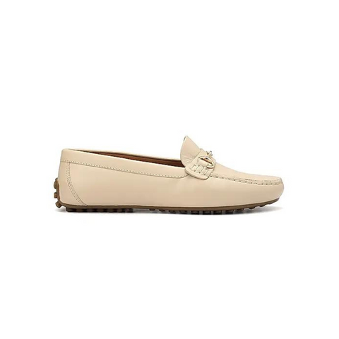 White Leather Moccasins With Buckle