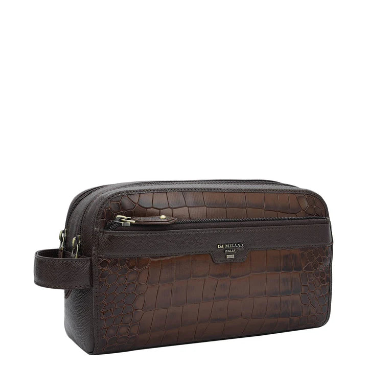 Croco Franzy Leather Vanity Pouch - Brown