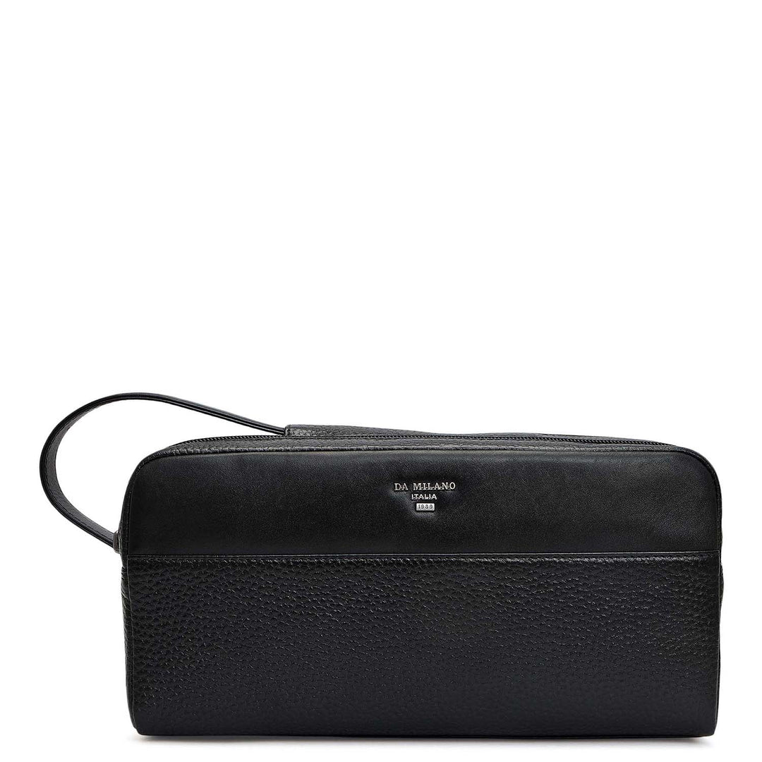 Wax Plain Leather Vanity Pouch - Black