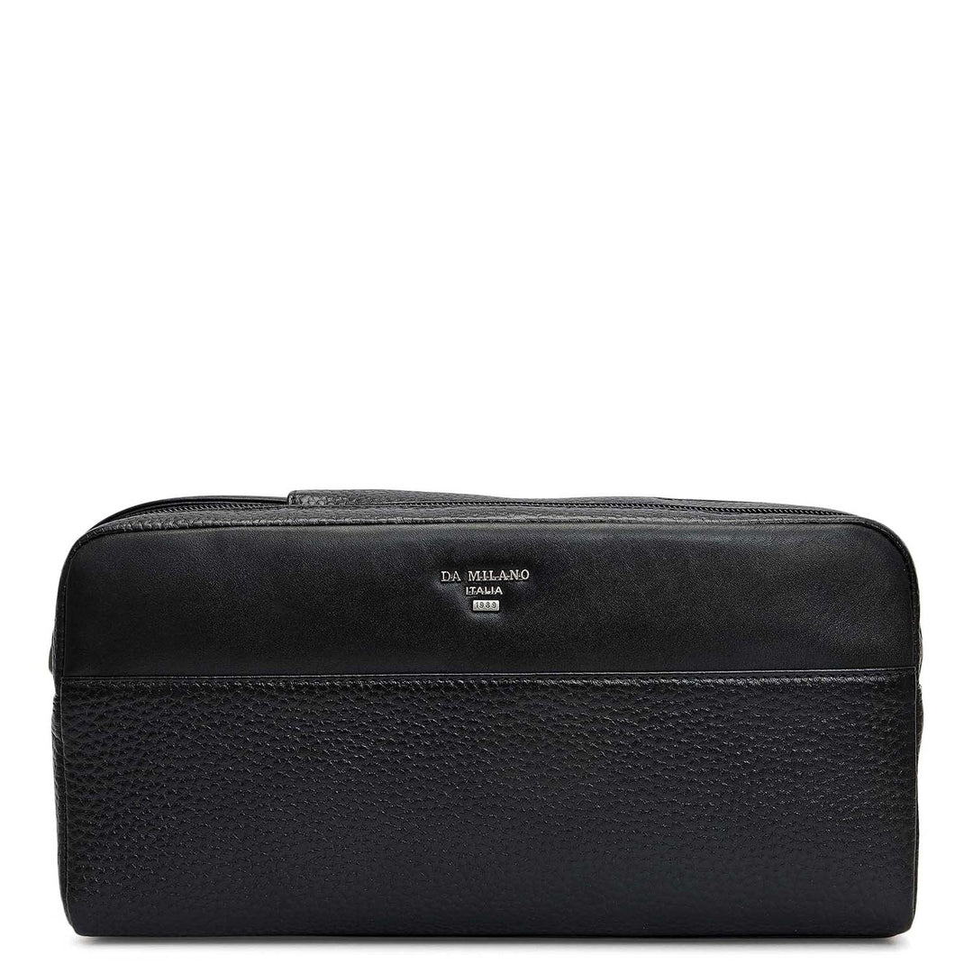 Wax Plain Leather Vanity Pouch - Black