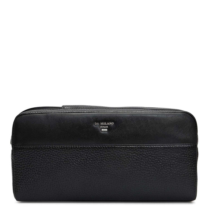 Wax Plain Leather Vanity Pouch - Black