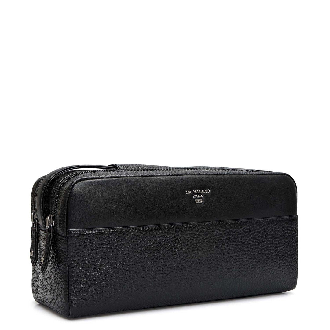 Wax Plain Leather Vanity Pouch - Black