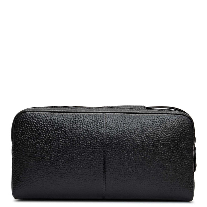 Wax Plain Leather Vanity Pouch - Black