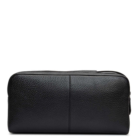 Wax Plain Leather Vanity Pouch - Black