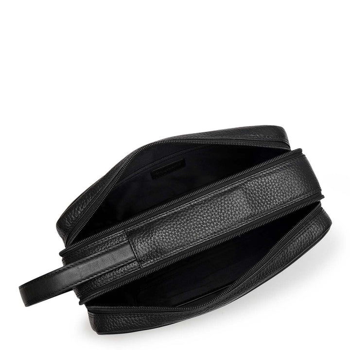 Wax Plain Leather Vanity Pouch - Black