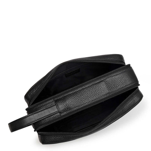 Wax Plain Leather Vanity Pouch - Black