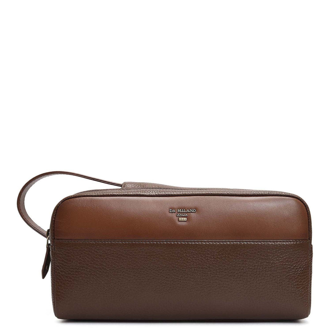 Wax Plain Leather Vanity Pouch - Mocha