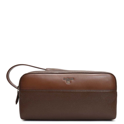 Wax Plain Leather Vanity Pouch - Mocha