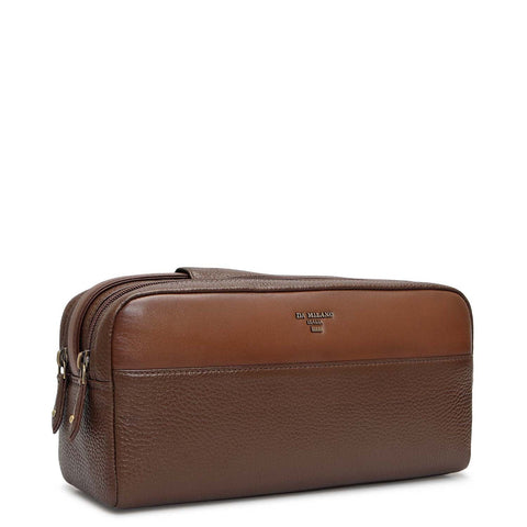 Wax Plain Leather Vanity Pouch - Mocha