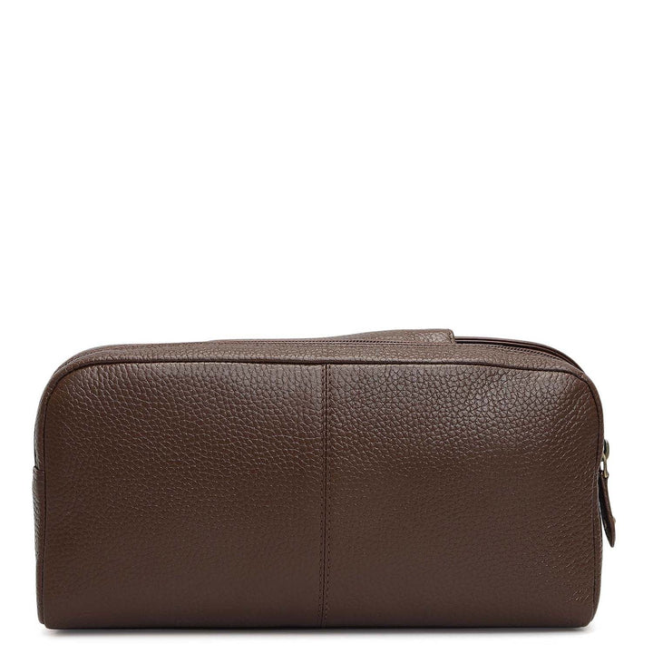 Wax Plain Leather Vanity Pouch - Mocha