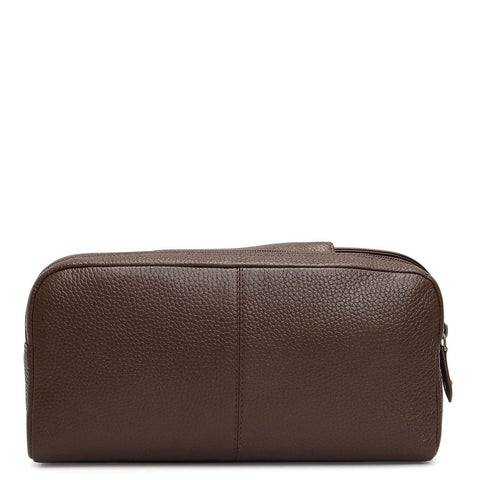 Wax Plain Leather Vanity Pouch - Mocha