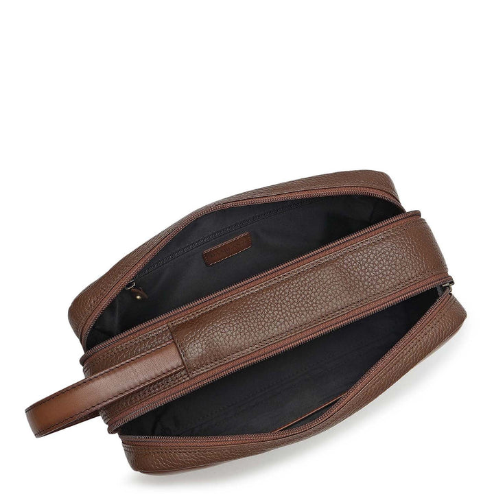 Wax Plain Leather Vanity Pouch - Mocha