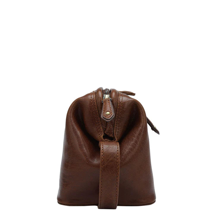 Elephant Pattern Leather Vanity Pouch - Cognac