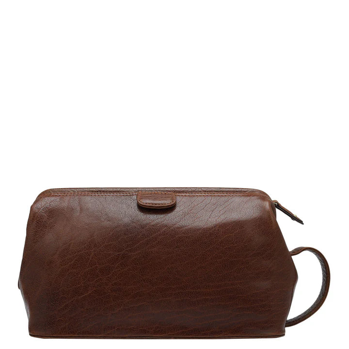 Elephant Pattern Leather Vanity Pouch - Cognac