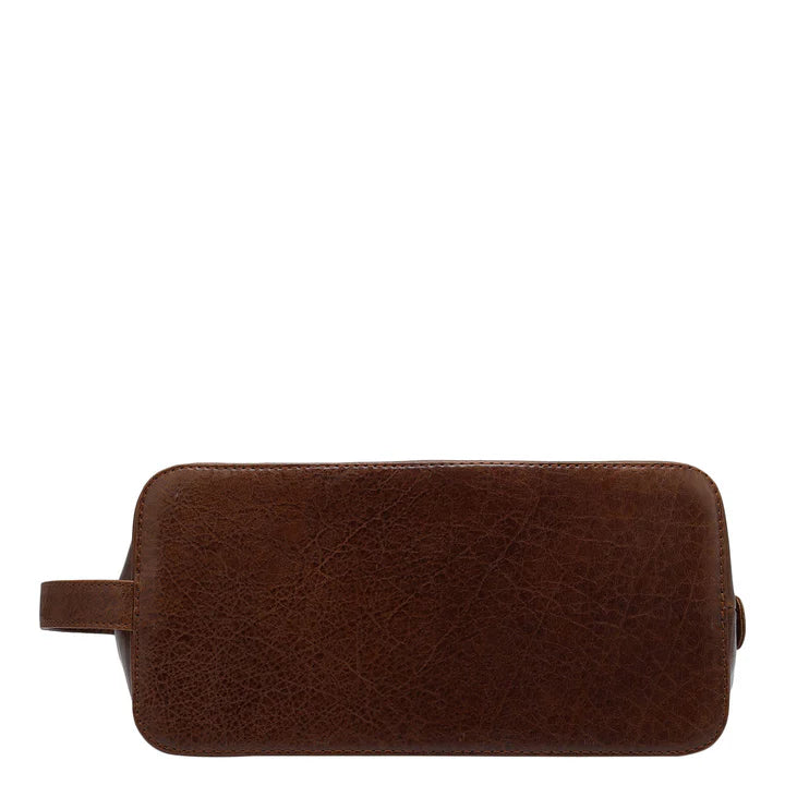 Elephant Pattern Leather Vanity Pouch - Cognac